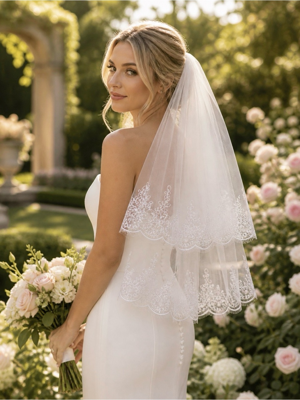 Two-Tier White Lace Bridal Veil